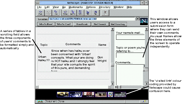 Hai-Rise site, showing frames, tables and scrolling text